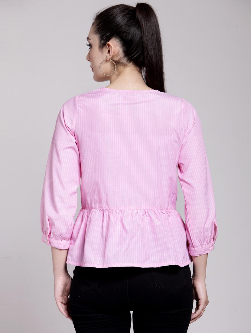 striped embroidered button detail top - 15919134 - Zoom Image - 3
