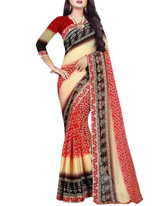 lace border floral printed saree with blouse - 15919228 - Very Small Image - 1