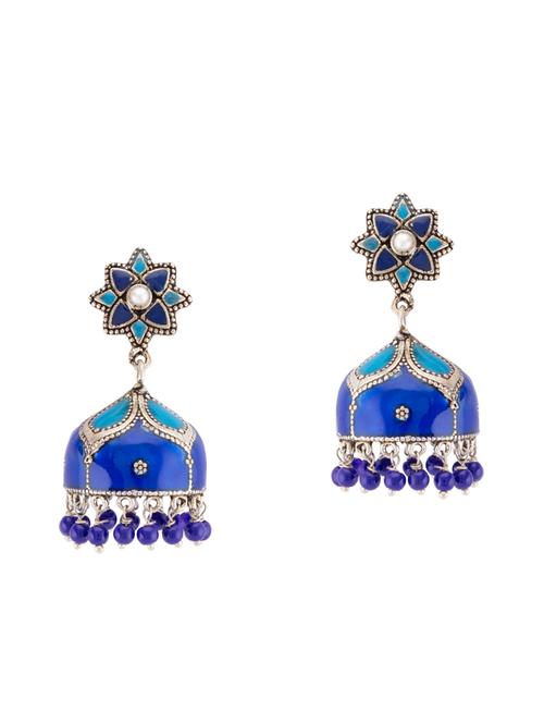 blue brass jhumka earring - 15919461 - Very Small Image - 1