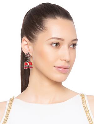red brass jhumka earring - 15919462 - Standard Image - 3