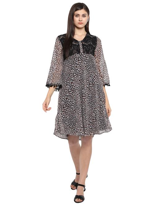 animal print laced a-line dress - 15919485 - Standard Image - 1