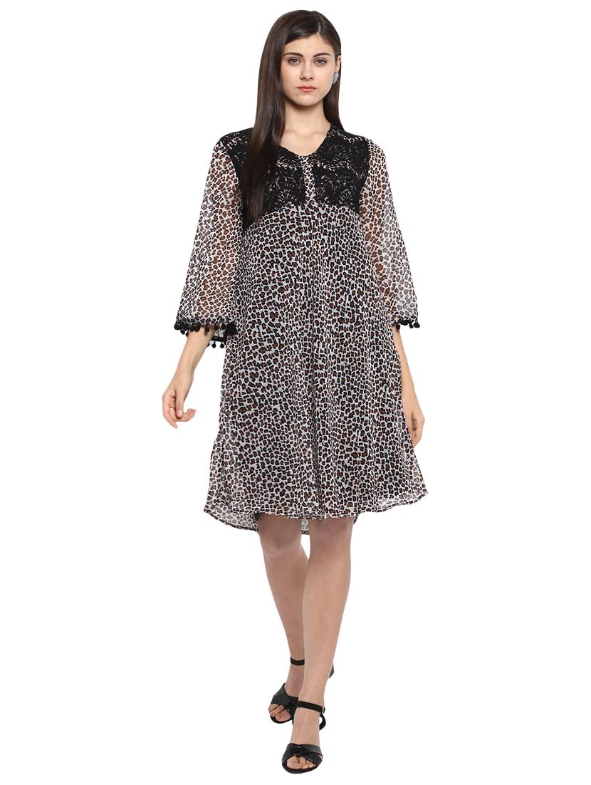 animal print laced a-line dress - 15919485 - Zoom Image - 1