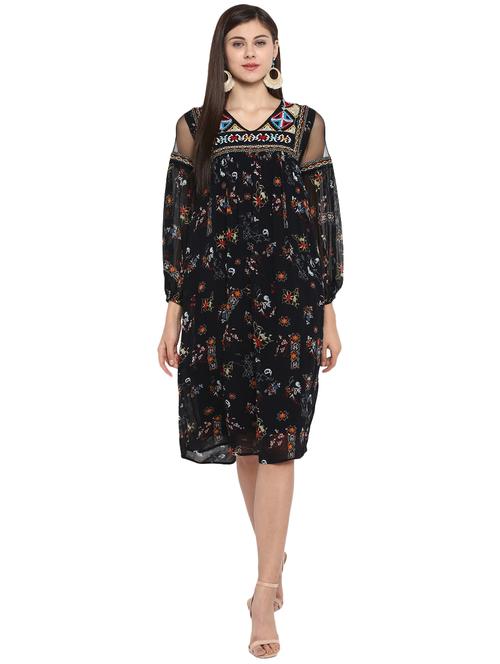 mesh panel embroidered dress - 15919502 - Standard Image - 1