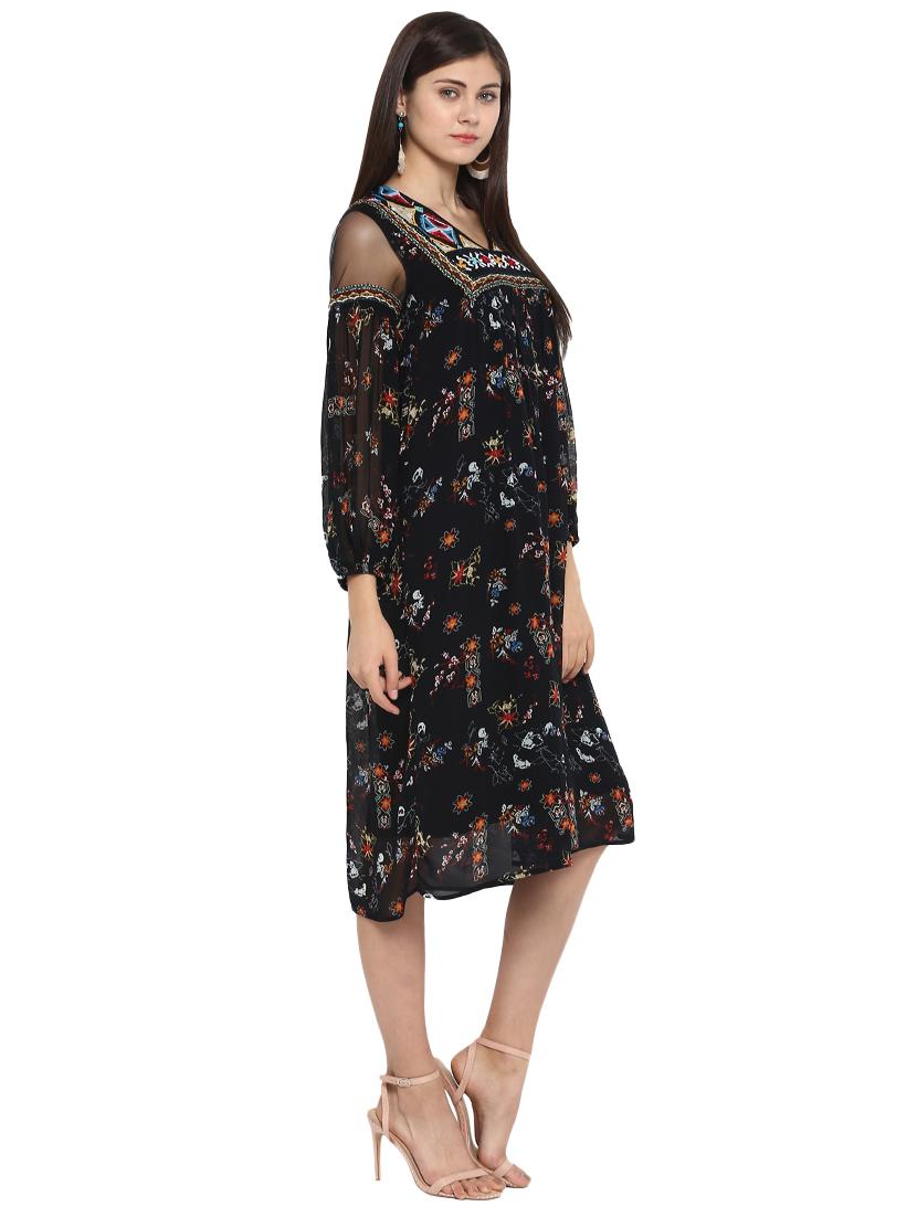 mesh panel embroidered dress - 15919502 - Zoom Image - 2