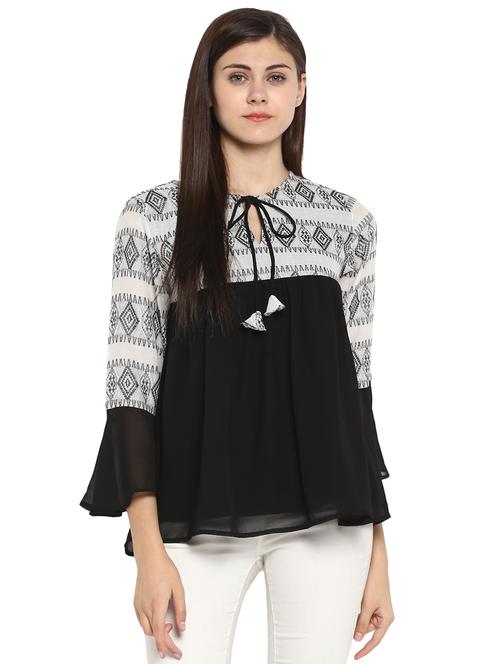 tassel tie-up bell sleeved top - 15919563 - Standard Image - 1