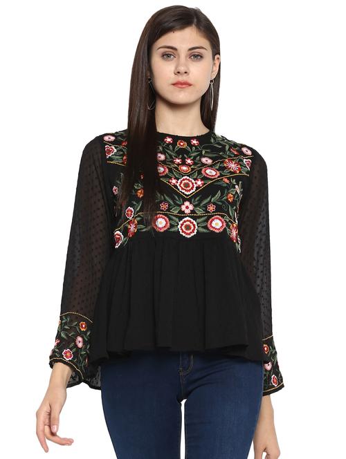dobby detail embroidered top - 15919595 - Standard Image - 1