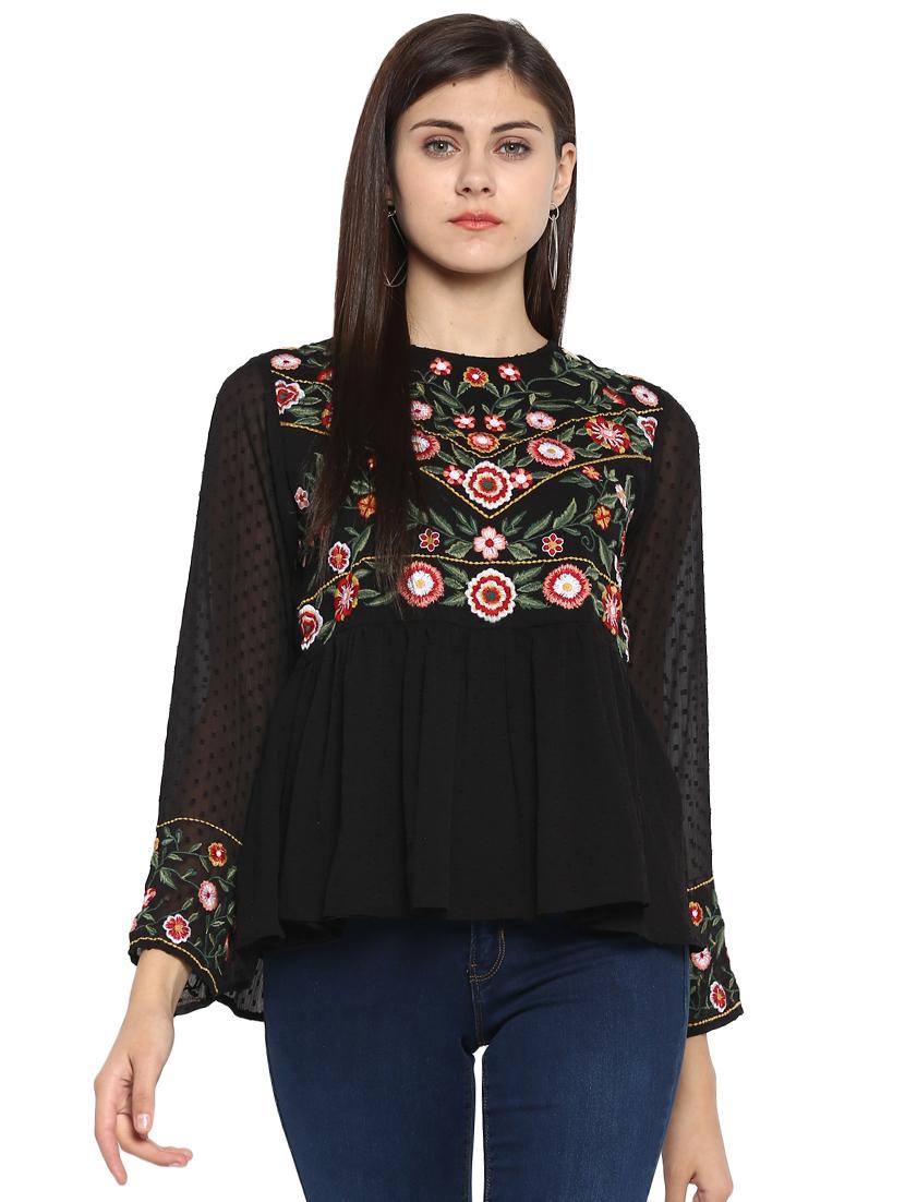 dobby detail embroidered top - 15919595 - Zoom Image - 1