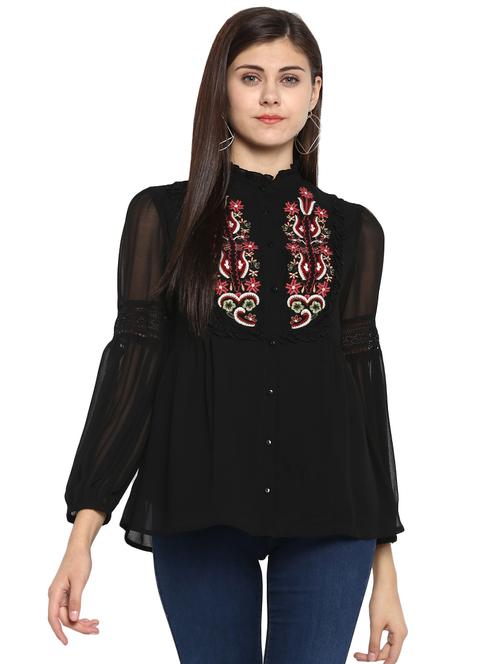 black polyester blouson top - 15919603 - Standard Image - 1