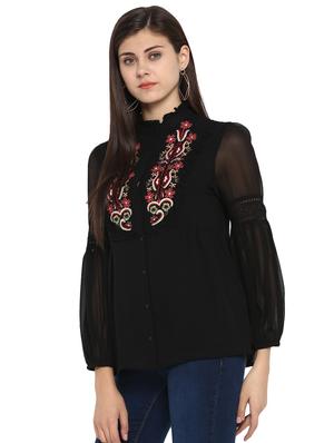 black polyester blouson top - 15919603 - Standard Image - 2