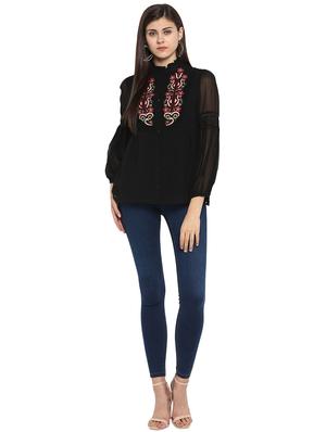 black polyester blouson top - 15919603 - Standard Image - 4