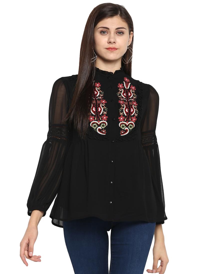 black polyester blouson top - 15919603 - Zoom Image - 1