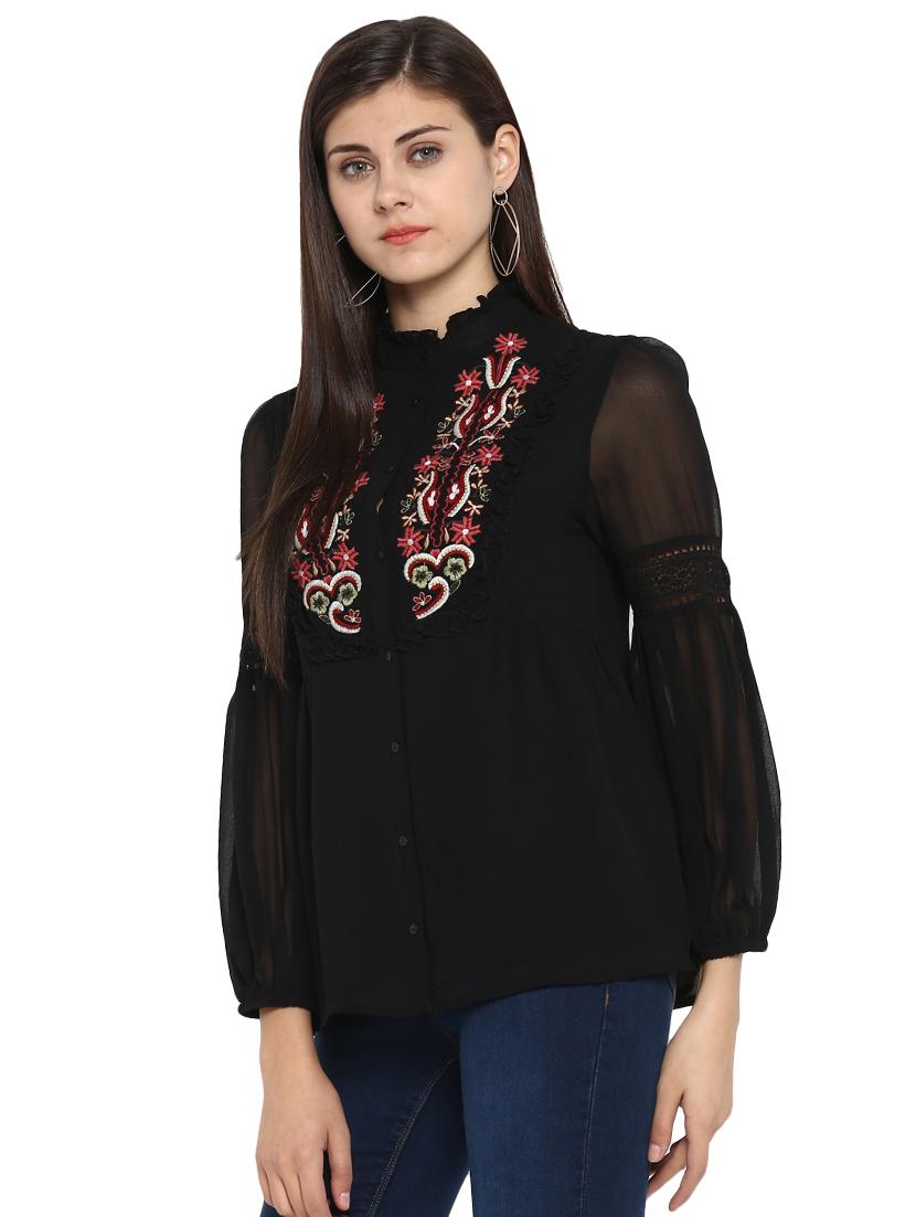 black polyester blouson top - 15919603 - Zoom Image - 2