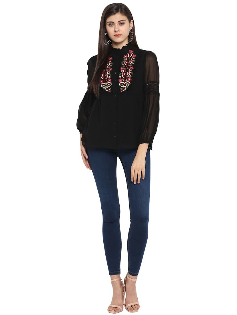 black polyester blouson top - 15919603 - Zoom Image - 4