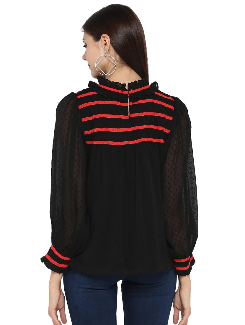 black polyester blouson top - 15919613 - Zoom Image - 3