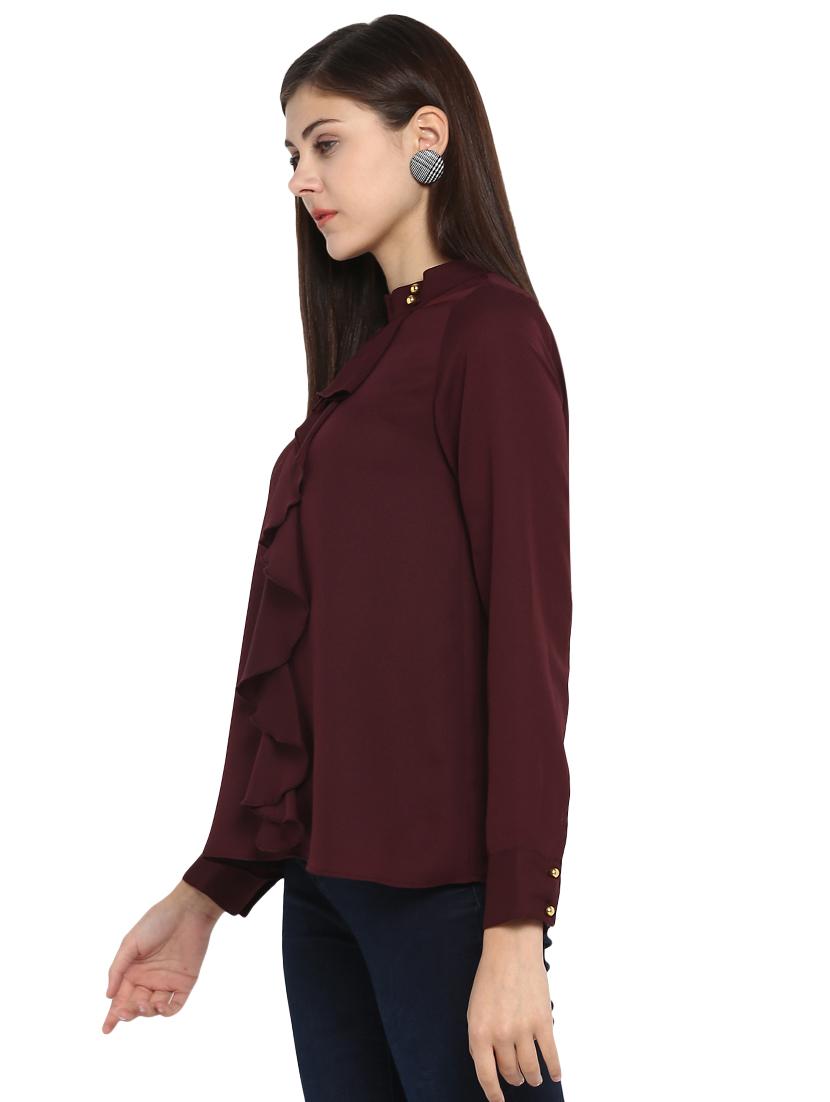 ruffle detail mandarin collar top - 15919624 - Zoom Image - 2
