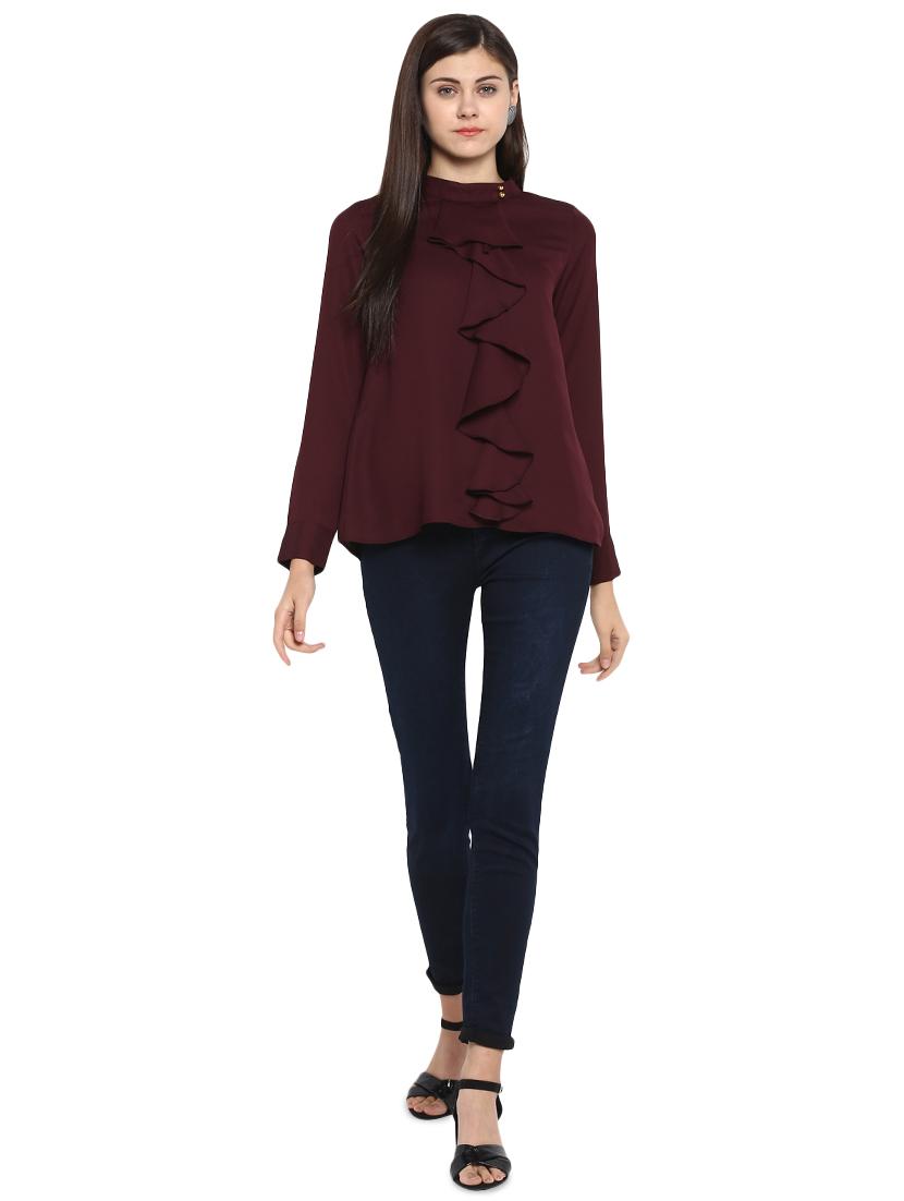 ruffle detail mandarin collar top - 15919624 - Zoom Image - 4