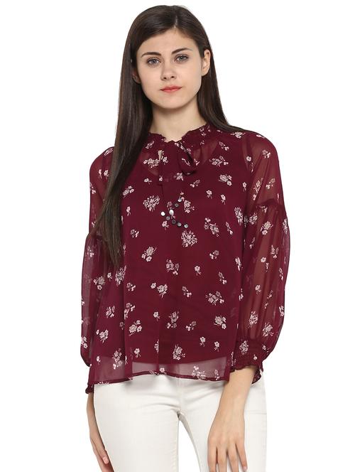 tie-knot smocked floral top - 15919636 - Standard Image - 1
