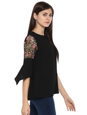 embroidered mesh styled sleeve top - 15919646 - Standard Image - 2
