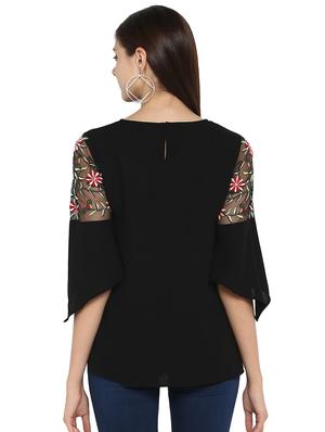 embroidered mesh styled sleeve top - 15919646 - Standard Image - 3