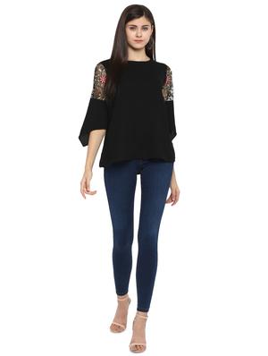 embroidered mesh styled sleeve top - 15919646 - Standard Image - 4