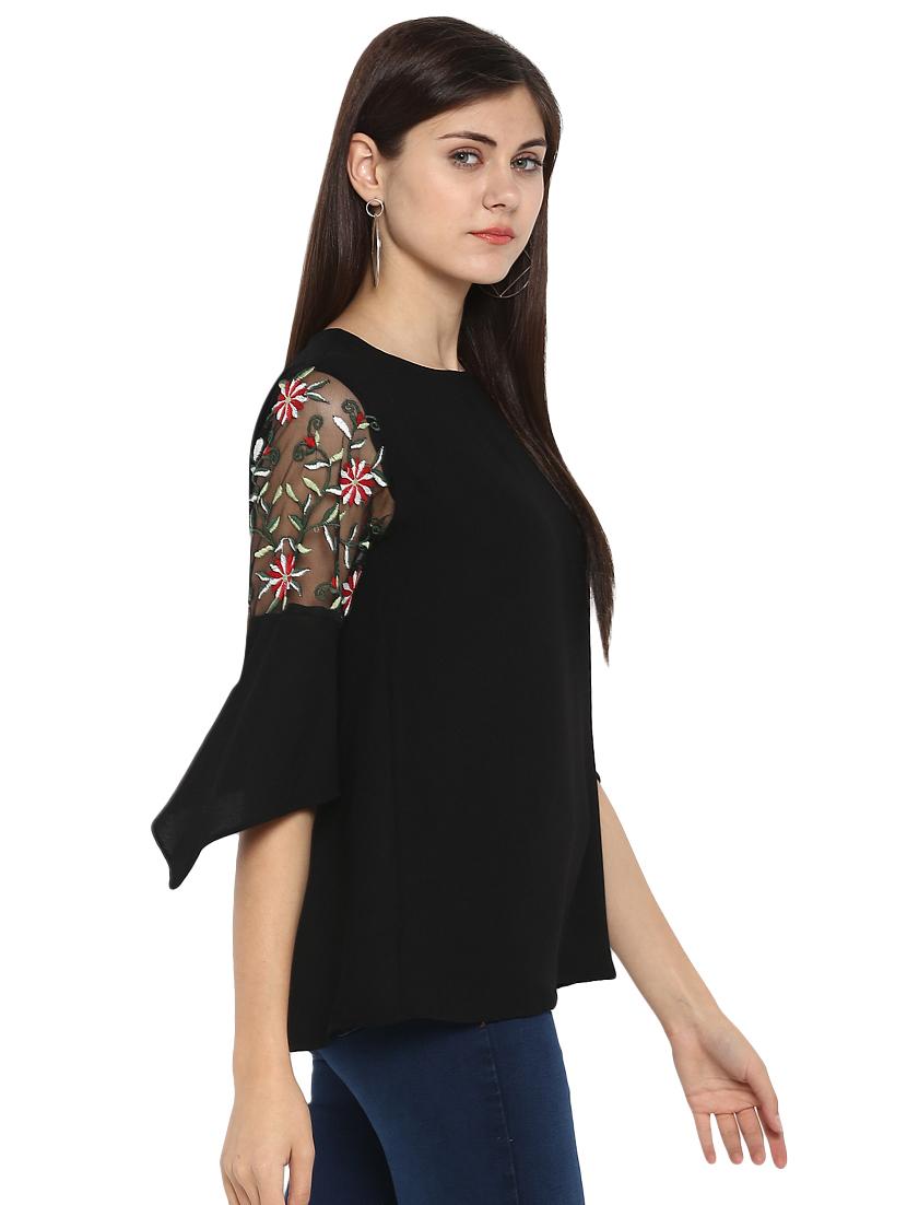 embroidered mesh styled sleeve top - 15919646 - Zoom Image - 2