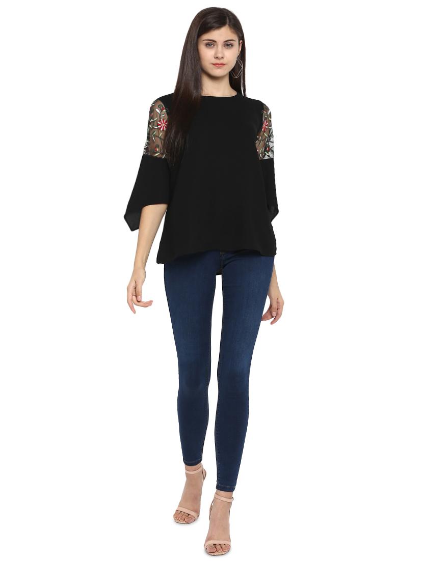 embroidered mesh styled sleeve top - 15919646 - Zoom Image - 4