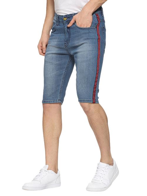 blue washed side striped denim shorts - 15919665 - Standard Image - 1