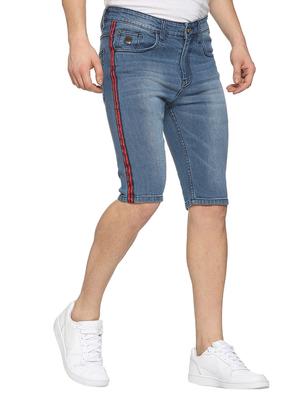 blue washed side striped denim shorts - 15919665 - Standard Image - 2