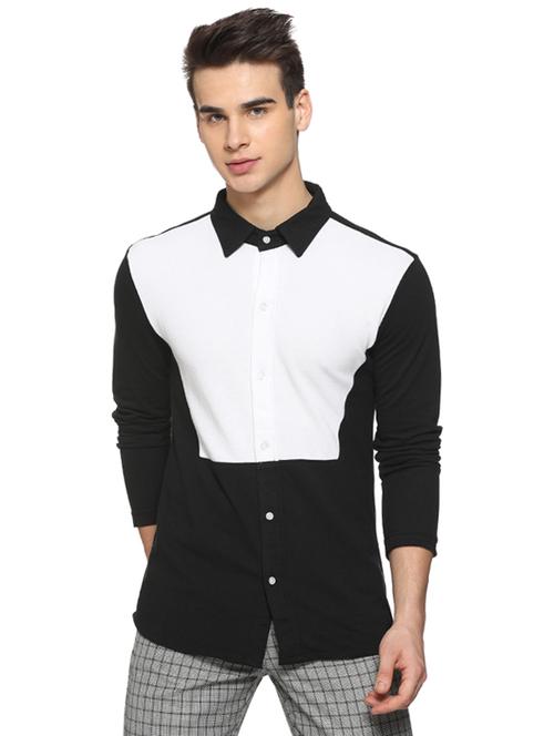 black cotton color block shirt - 15919682 - Standard Image - 1