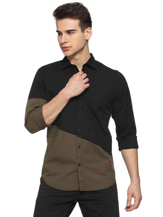 black color block casual shirt - 15919684 - Zoom Image - 1