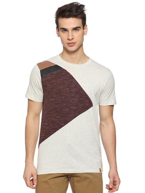 beige cotton color block tshirt - 15919692 - Standard Image - 1