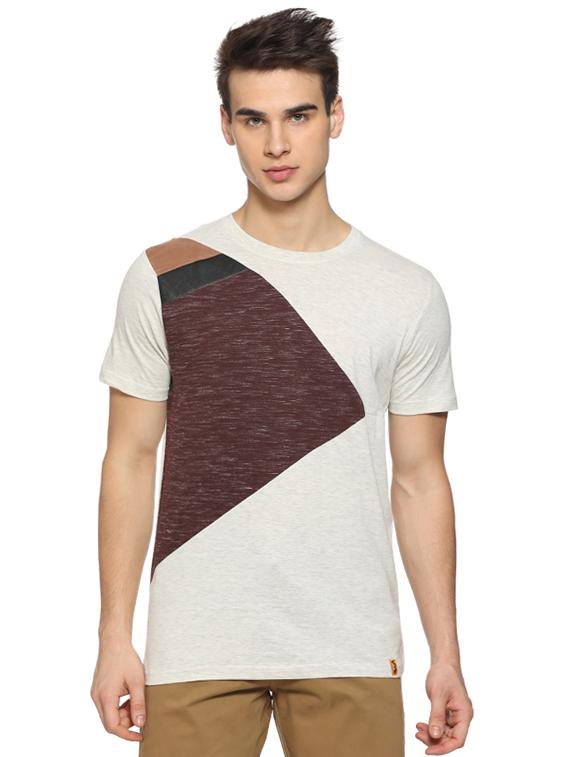 beige cotton color block tshirt - 15919692 - Zoom Image - 1