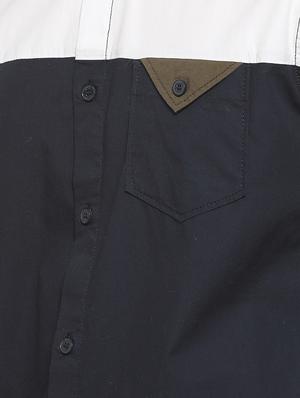 navy blue color block casual shirt - 15919694 - Standard Image - 4