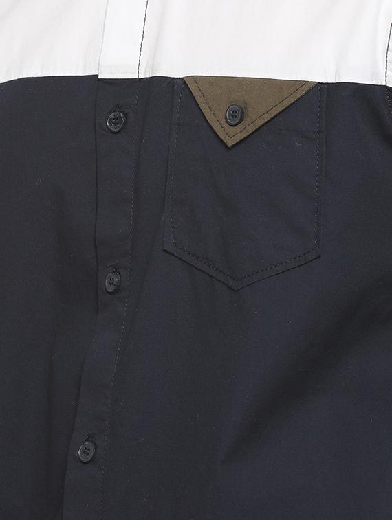 navy blue color block casual shirt - 15919694 - Zoom Image - 4