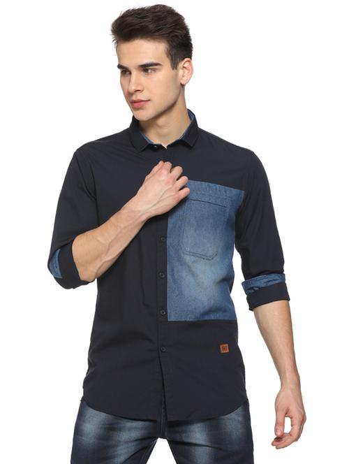 blue color block casual shirt - 15919702 - Standard Image - 1