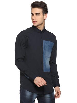 blue color block casual shirt - 15919702 - Standard Image - 2