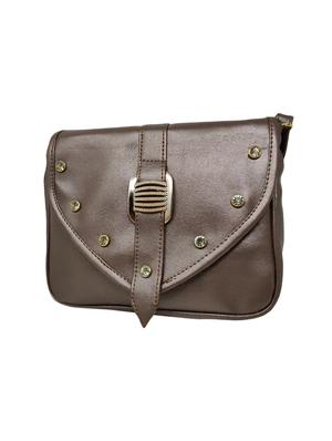 brown leatherette (pu) regular sling bag - 15920024 - Standard Image - 4