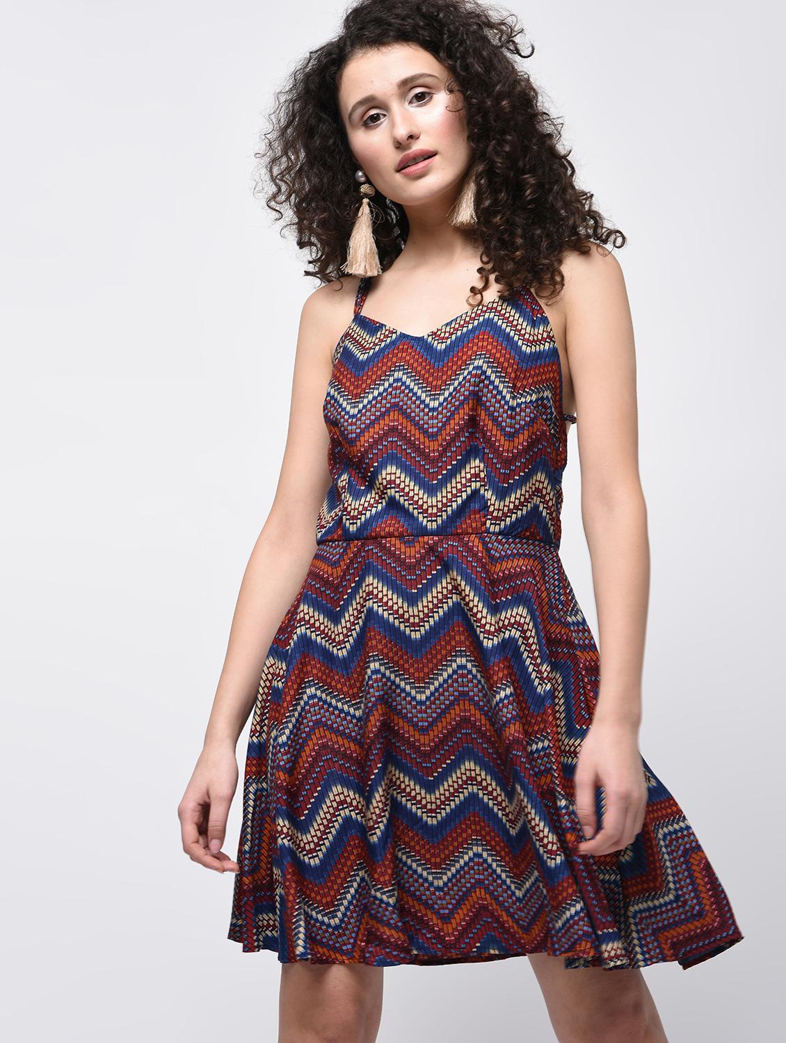 strappy back chevron flared dress - 15920030 - Zoom Image - 1