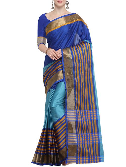 striped zari motif blue maheshwari saree with blouse - 15920546 - Very Small Image - 1