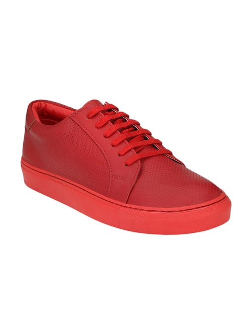 red leatherette lace up sneakers - 15920819 - Standard Image - 1