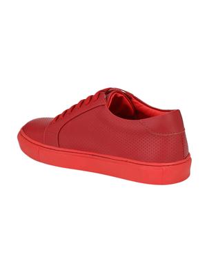 red leatherette lace up sneakers - 15920819 - Standard Image - 3