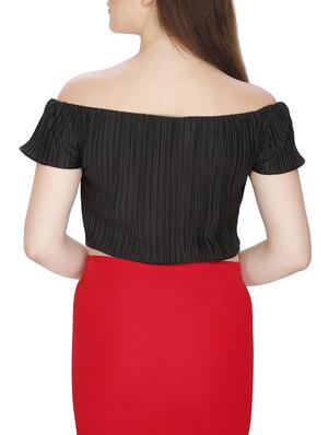 off shoulder pleated crop top - 15920911 - Standard Image - 3