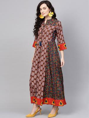 printed flared ethnic dress - 15921160 - Standard Image - 2