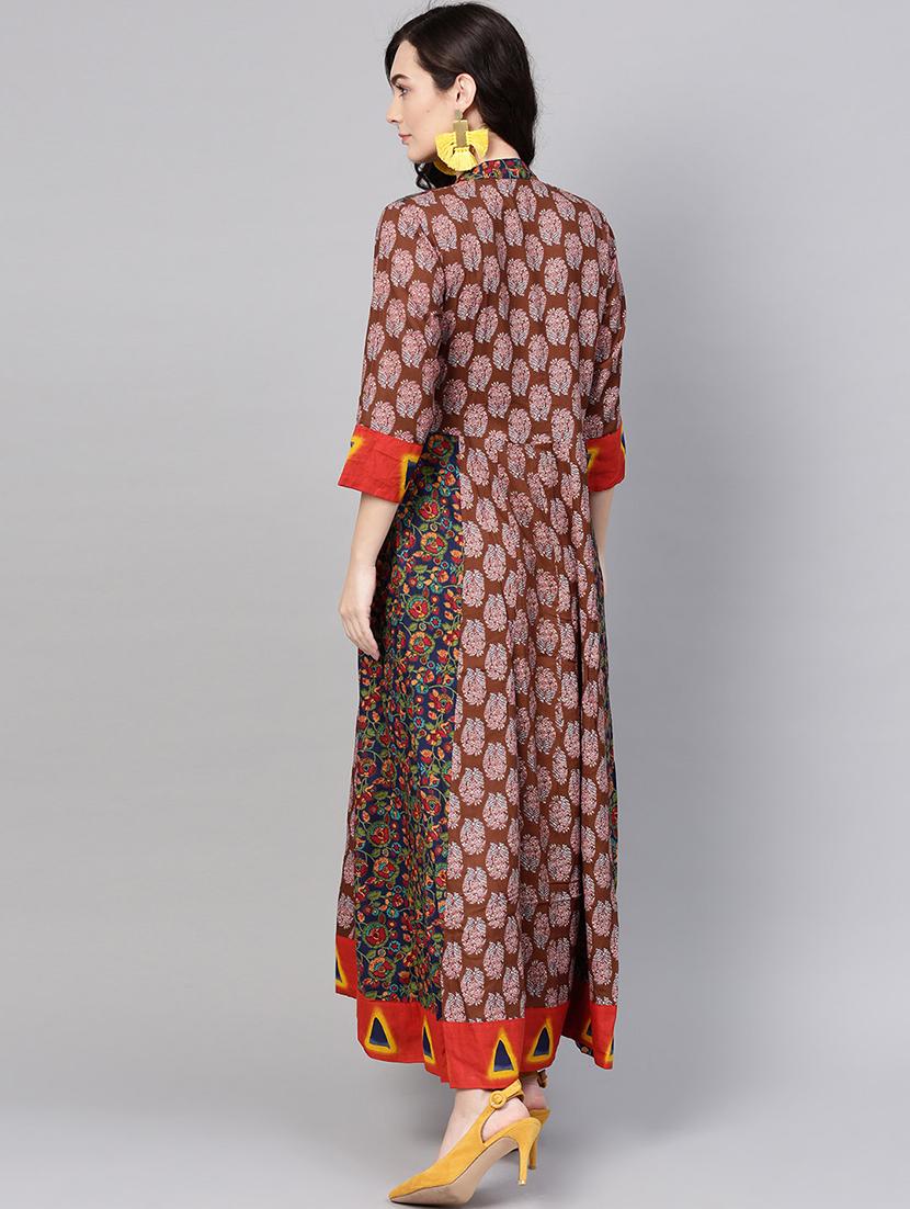 printed flared ethnic dress - 15921160 - Zoom Image - 3