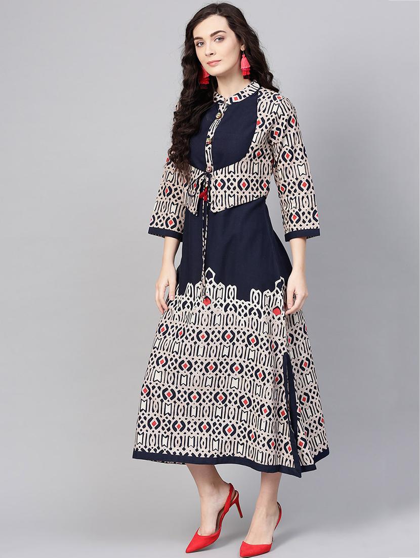 a-line printed dress with tassels - 15921179 - Zoom Image - 2