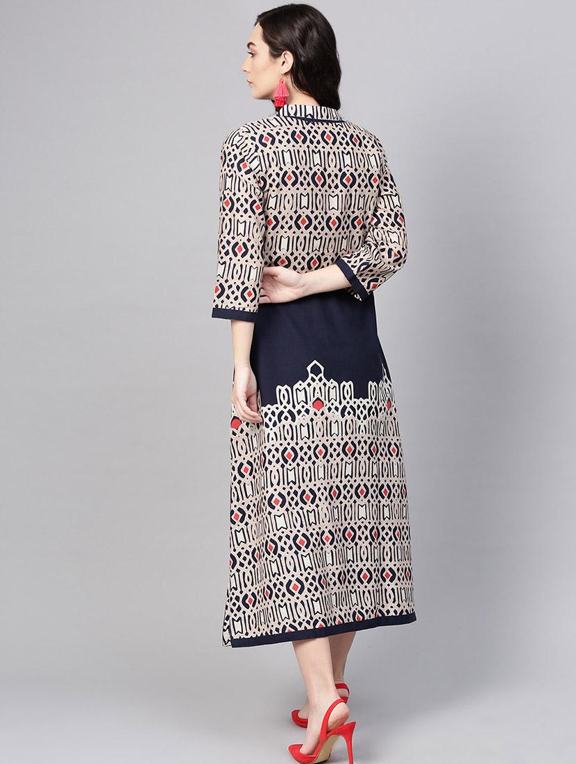 a-line printed dress with tassels - 15921179 - Zoom Image - 3