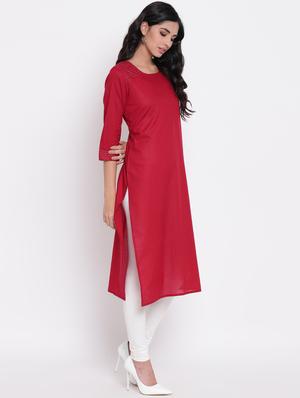 maroon straight kurta - 15921310 - Standard Image - 2