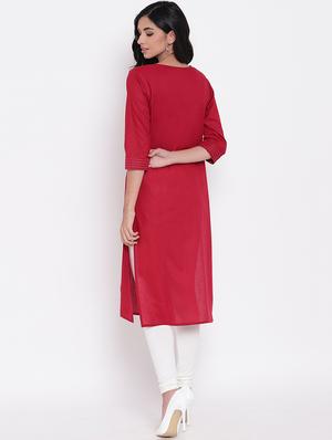 maroon straight kurta - 15921310 - Standard Image - 3