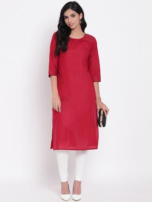 maroon straight kurta - 15921310 - Standard Image - 4