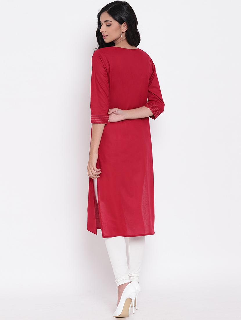 maroon straight kurta - 15921310 - Zoom Image - 3